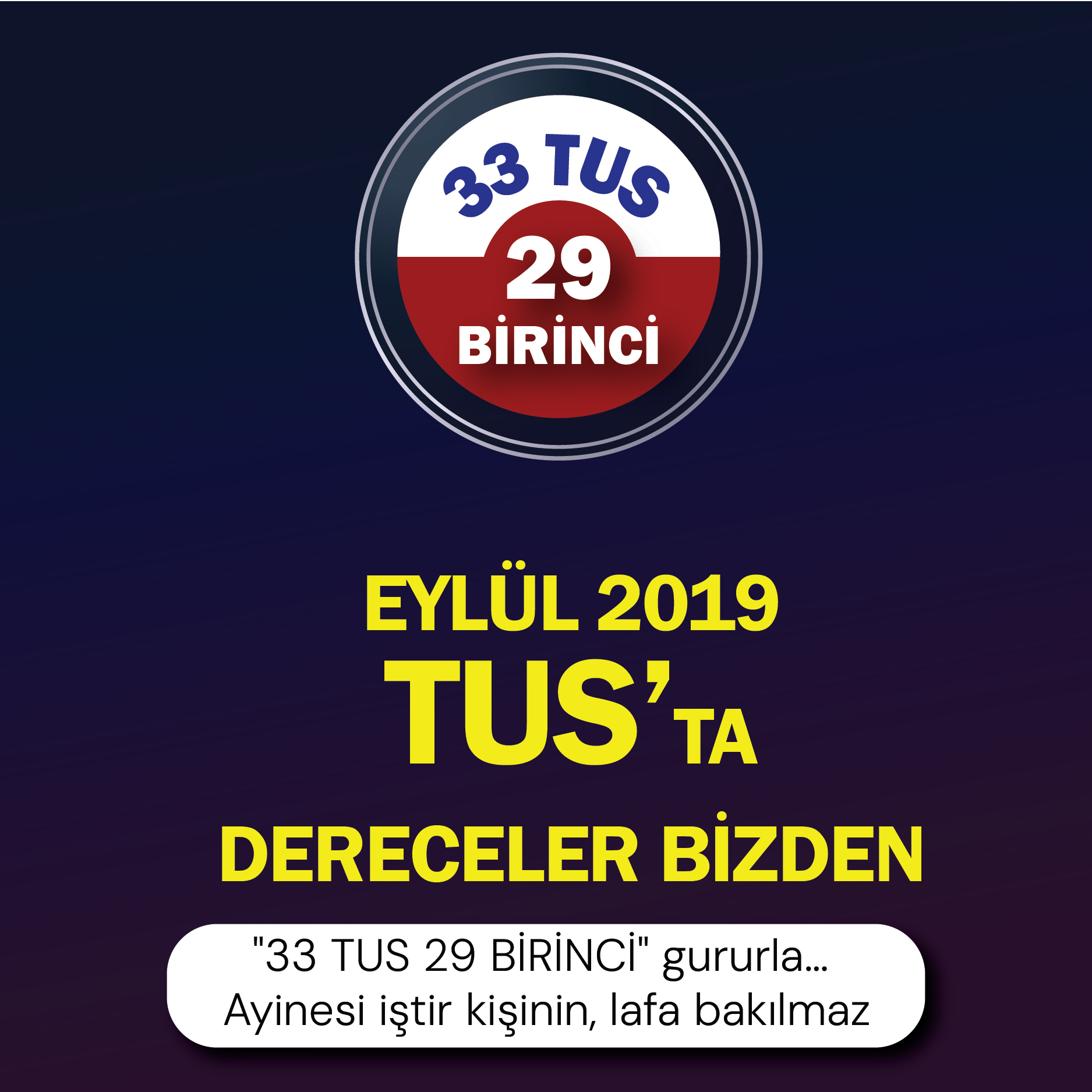 "33 TUS 29 BİRİNCİ" gururla… Ayinesi iştir kişinin, lafa bakılmaz