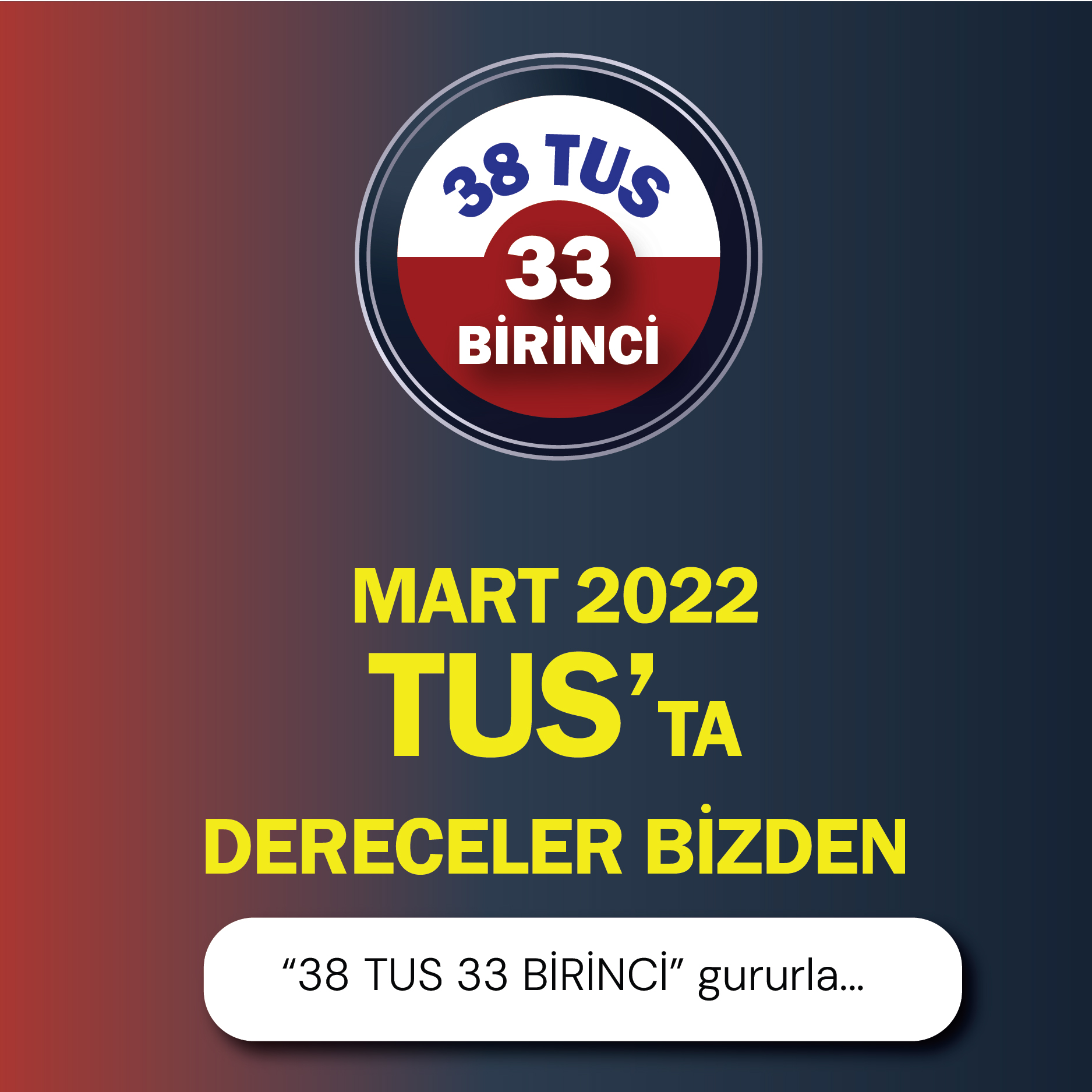 "38 TUS 33 BİRİNCİ" gururla…